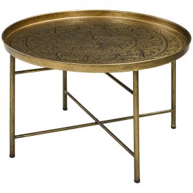 24" Round Cafe Table, Gold Hammered Tray Top with Metal Frame, Living Room Center Table