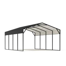 Galvanized Steel Carport, Outdoor Carport Full-Size Metal Carport Kit, 12' X 20' , Charcoal