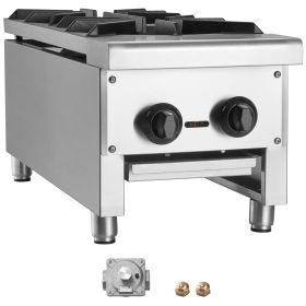 Commercial Gas Stove with 2 Burners, Propane and Natural Gas Countertop Cooking Stove Range, Stainless Steel Gas Hot Plate