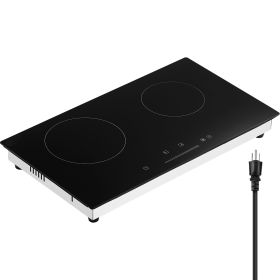 Electric Cooktop, 24 inch 2 Burners Built-in Electric Stove Top, 1800W Ceramic Top Radiant Cooktop with Glass Panel, Touch Control, Timer, Child