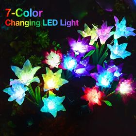 4 Pack Solar Lights With 16 Bigger Artificial Lily Flowers, Multi-Color Changing Lights (Quantity: 8pcs)