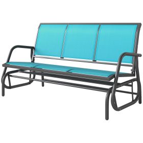 3-Person Outdoor Patio Glider Bench, Porch Glider Swing with 3 Seats, Breathable Mesh Fabric, Metal Frame, Blue (Title: Default Title)